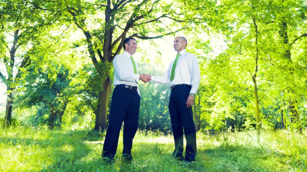 Green business handshake.
